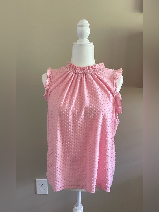 J. Crew Tops - J.Crew Pink Swiss Dot Ruffle Mock Neck Camisole